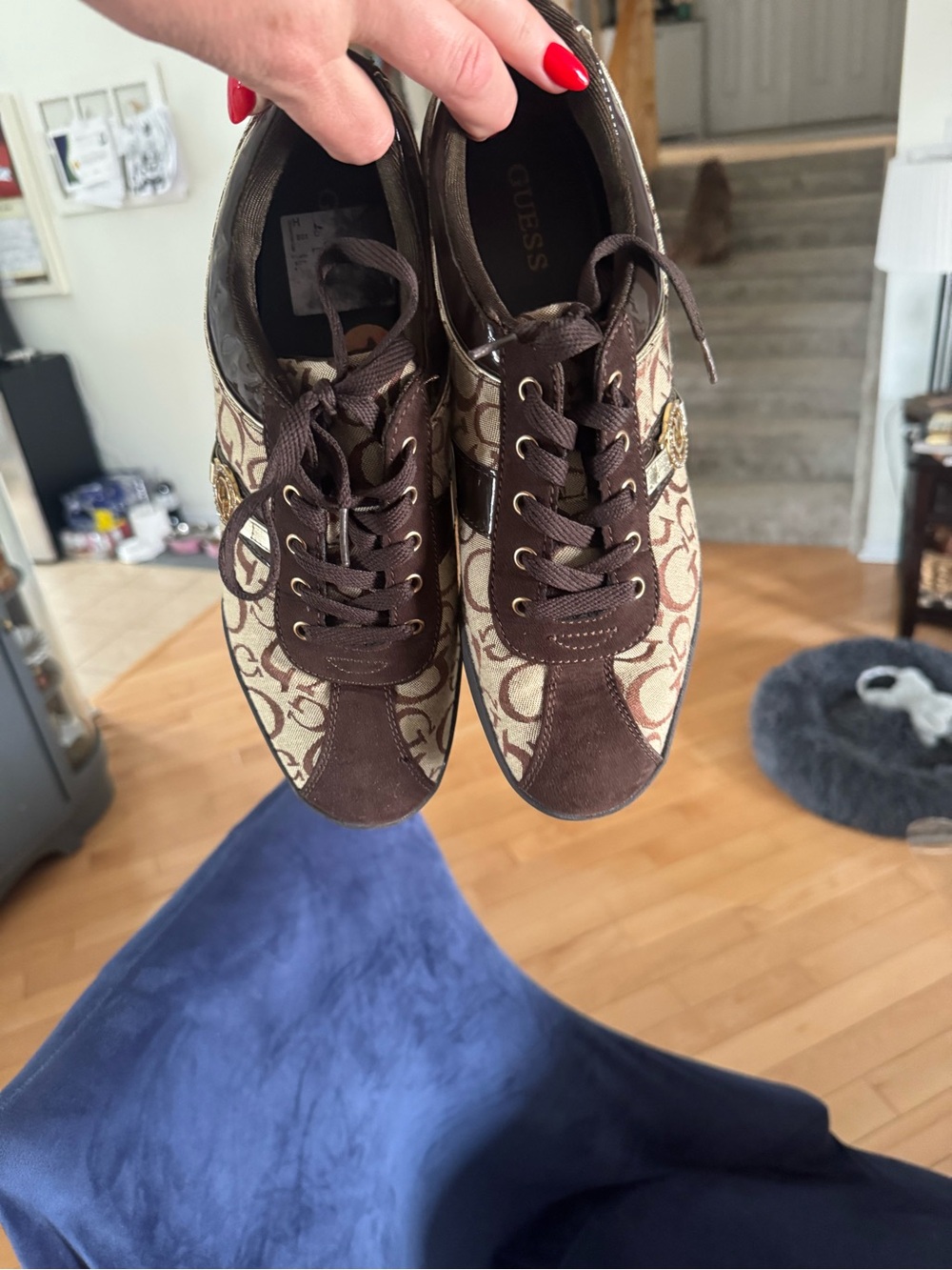 GUESS Brown Monogram Lace-Up Sneakers